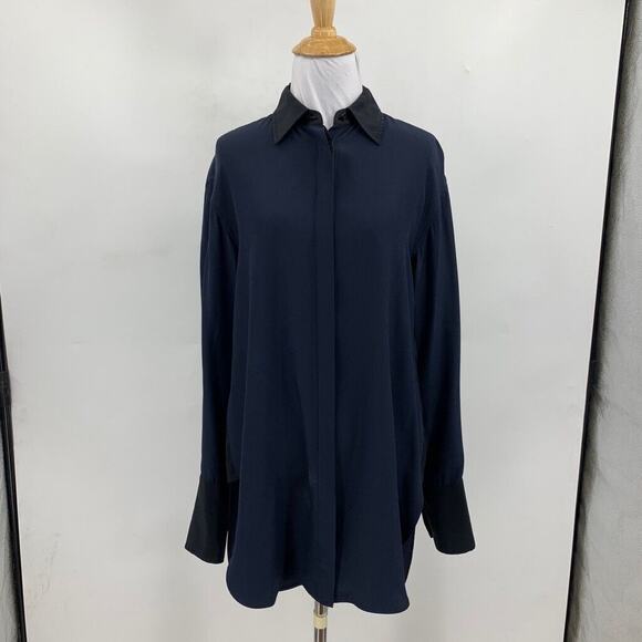 Rag & Bone Shirt Womens XS Extra Small Navy Black Silk Hidden Button Shirttail - Picture 2 of 11